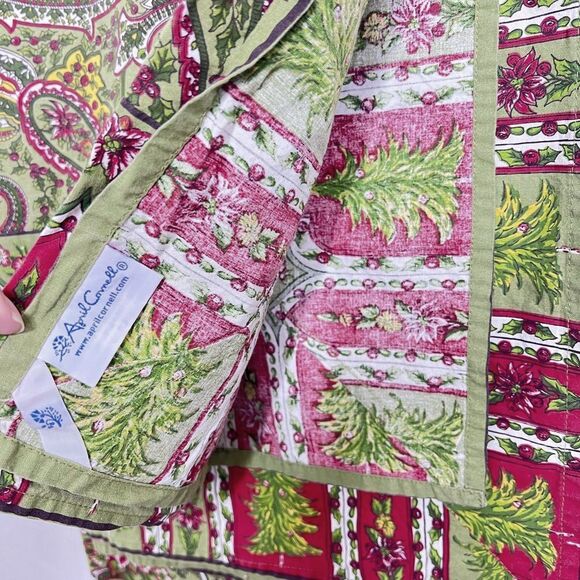 April Cornell Christmas Tree Festive Green/Red Paisley Cotton Tablecloth 57x114 - Picture 7 of 10